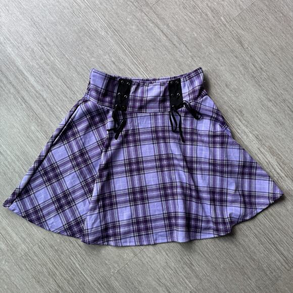 Midnight Hour Womens Witchy Purple Plaid Mini Skirt Size M Stretchy Halloween - Picture 1 of 5